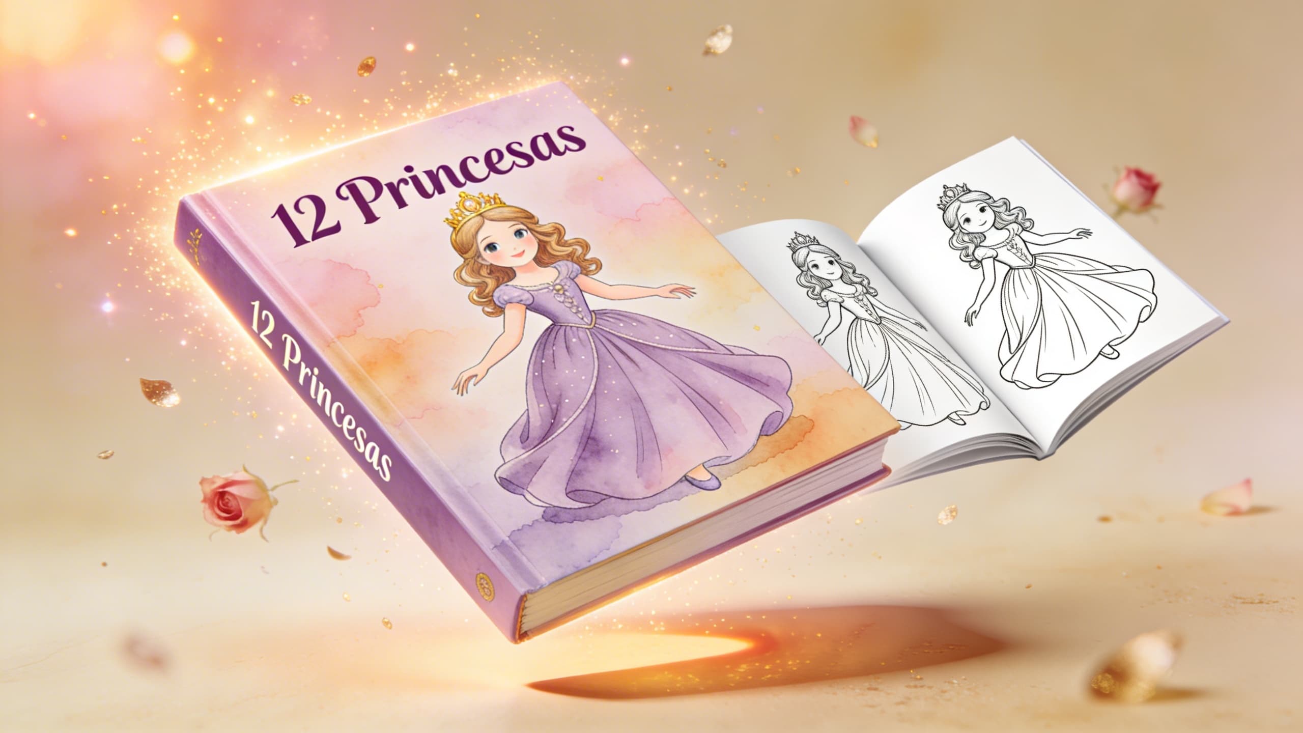 12 Princesas Encantadas — Livro de Colorir Personalizado